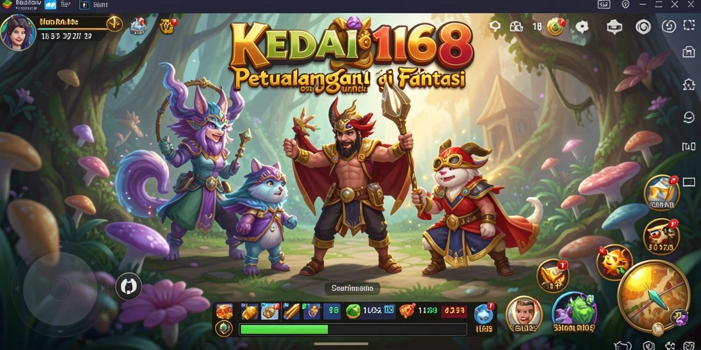 Screenshot gameplay KEDAI168 menampilkan petualangan seru di dunia fantasi.