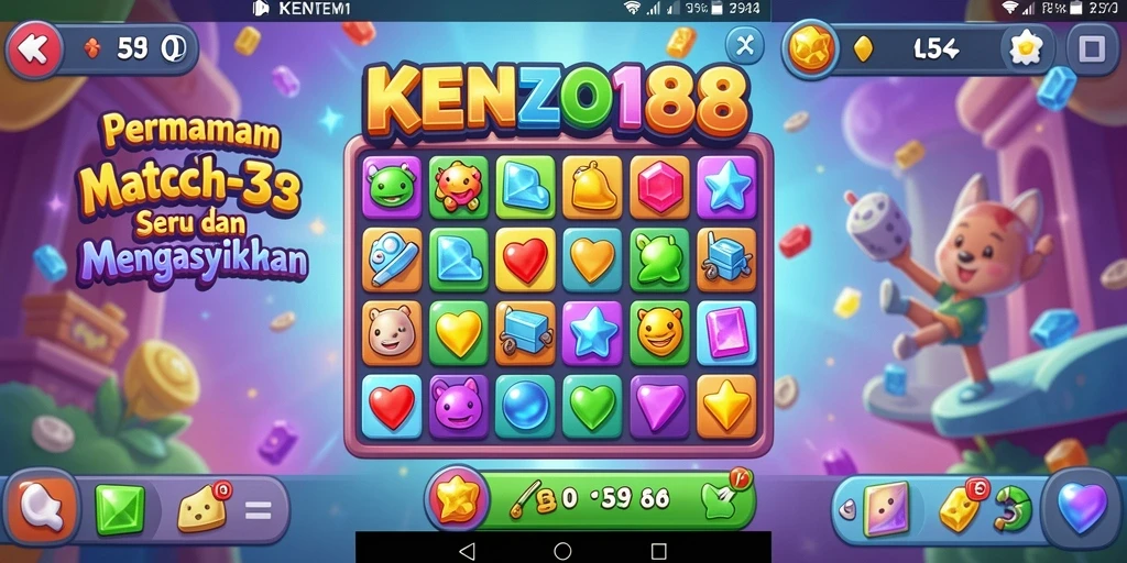 Tangkapan layar gameplay KENZO188 yang menunjukkan aksi Match-3 yang seru.
