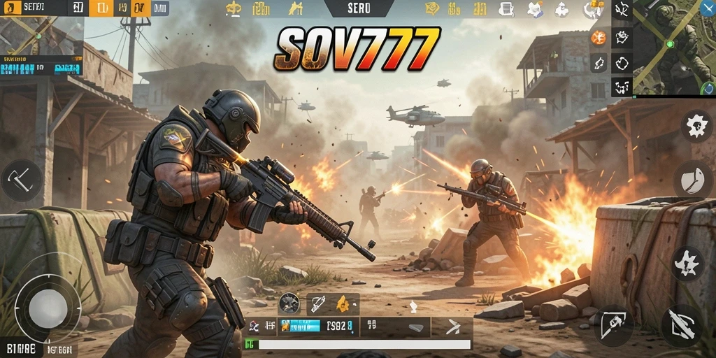 Tampilan gameplay SOV777 yang intens dan menegangkan dalam pertempuran Battle Royale.